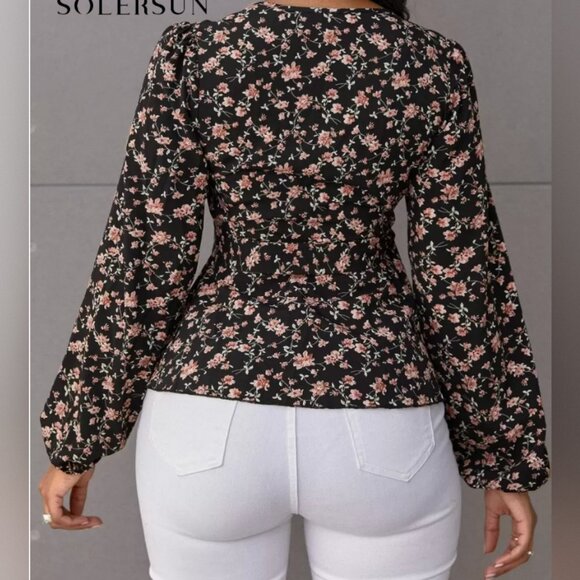 Floral Black and Pink Women's Top - Picture 4 of 4